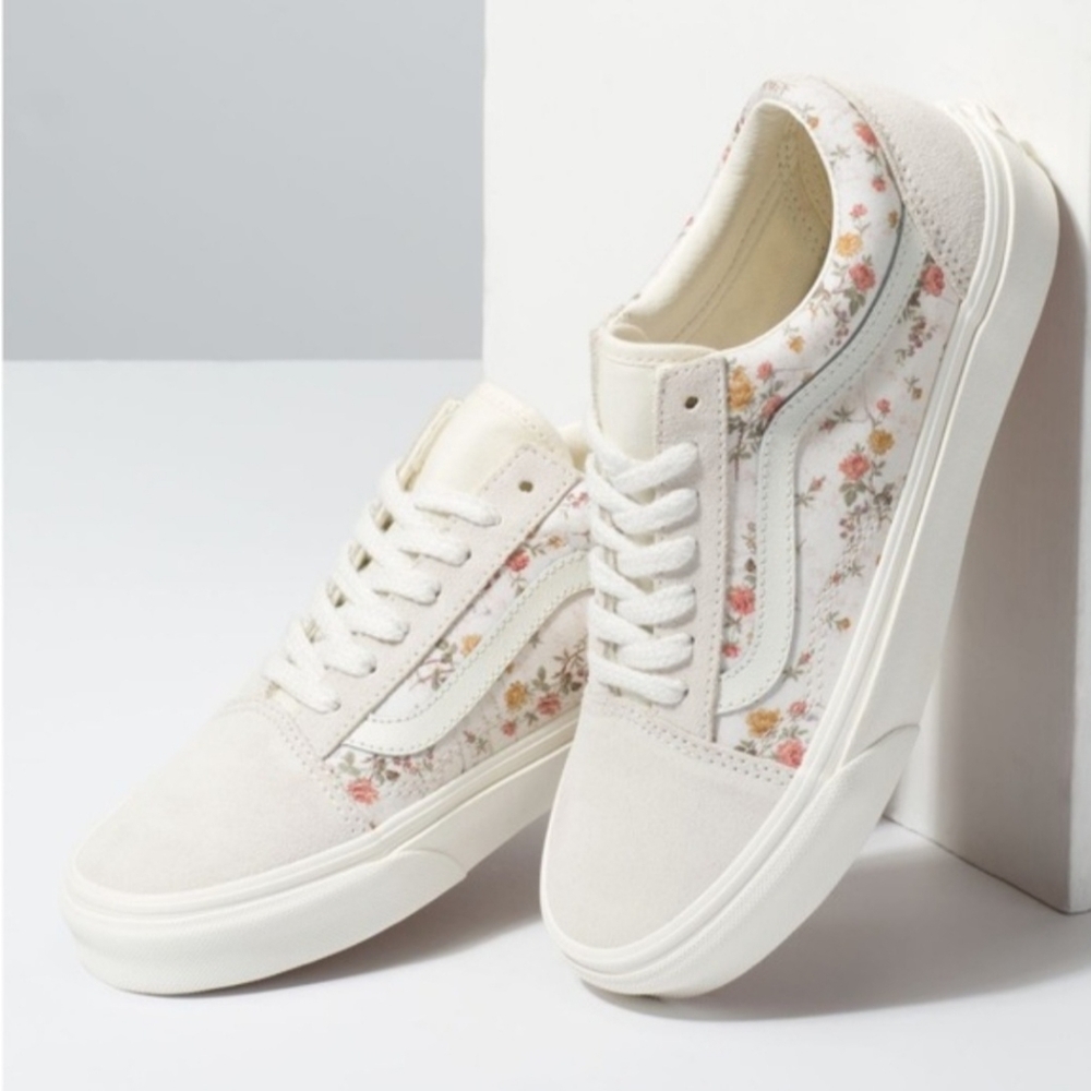 Vans Old Skool Vintage Floral Marshmallow Embroidered Sneakers Women's Size 7.5 - Picture 3 of 6